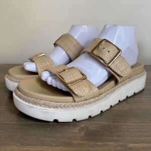 Madden NYC Women's 8.5 Beige Tan‎ Double Strap Buckle Platform Slip On Sandals